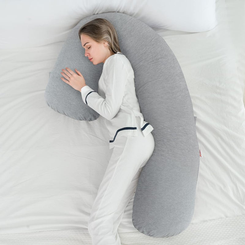 AngQi Body Pregnancy Pillow with Jersey Cover, L Shaped Full Body Pillow for Pregnant Women and Side Sleeping, Gray - Image 5